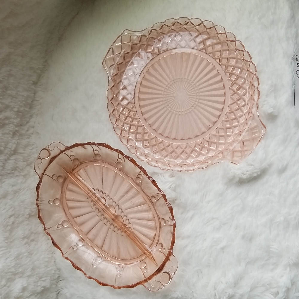 ✔Antique Pink clear serving dish